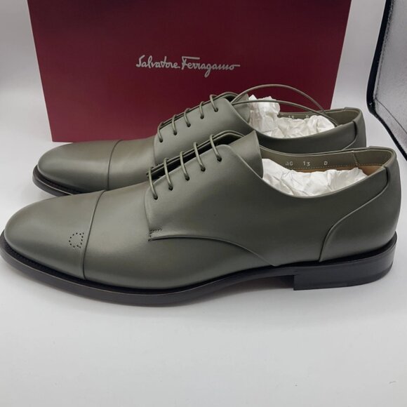 Salvatore Ferragamo Men's Gavino Lace-up Leather Shoes Olivo Calf Size 13 D - Picture 4 of 12